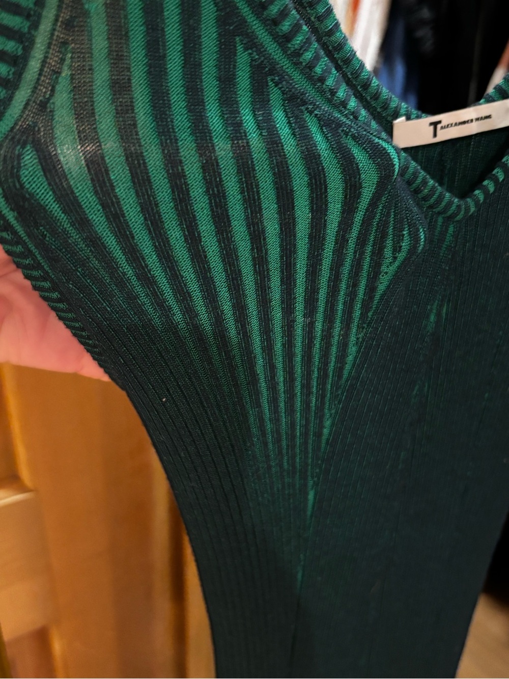 T Alexander Wang Dark Green Ribbed V‑Neck Maxi Dress - Picture 4 of 7
